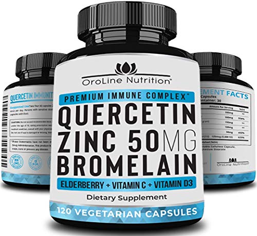 Quercetin 500mg with Bromelain, Zinc 50mg, Vitamin C, Vitamin D3 & Elderberry, A Potent Immunity Booster Zinc Quercetin Supplement for Immune Support with Anti Inflammatory and Antioxidant Properties
