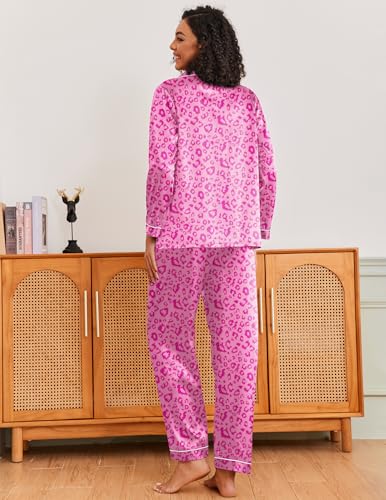 Image of Ekouaer Pajamas for Women Silk Satin Button Down Long Sleeve Pajama Sets