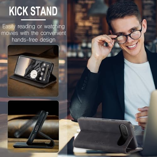 Cracedily for Google Pixel 9 / Pixel 9 Pro Case, Flip Wallet Leather Case with Card Holder Magnetic Closure Shockproof Kickstand Protective Phone Cases Cover for Google Pixel 9 Pro,Black - image 5