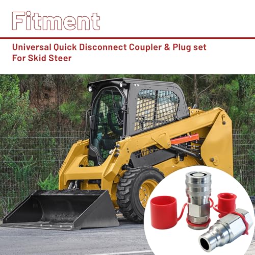 Image of Flat Face High Flow Skid Steer Hydraulic Quick Connect Couplers Set | 3 /4 inch Body x 1 inch SAE (1 15 /16-12 ORB) | 5076 PSI | ISO 16028 w /Dust Caps