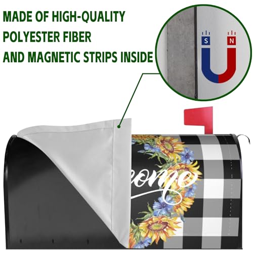 Image of Sunflowers Cornflowers Welcome Wreath Mailbox Covers Magnetic Standard Size,Buffalo Plaid Spring Summer Mailbox Covers Magnetic 18 inchx21 inch for Holiday Yard Decor
