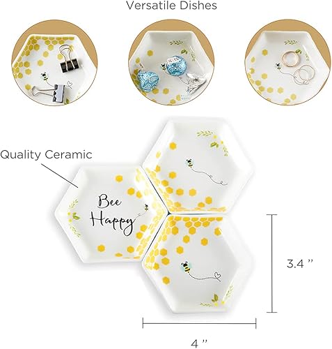 Miniatura 6 de Kate Aspen Bee Happy - Plato hexagonal de cerámica (juego de 3) para baratijas, talla única