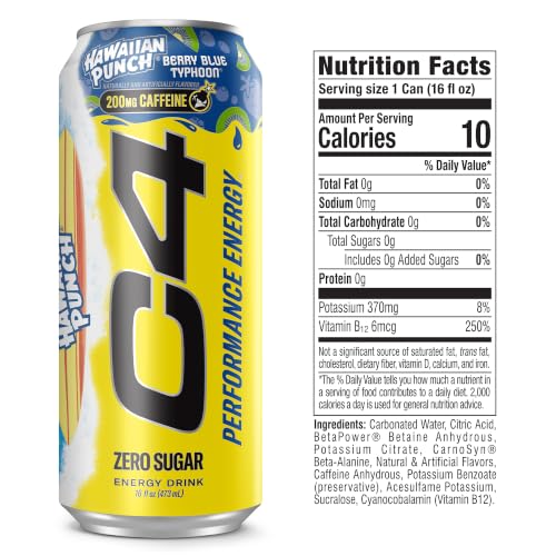 Image of C4 Performance Energy Drink with Zero Sugar, Berry Blue Typhoon, 12pk