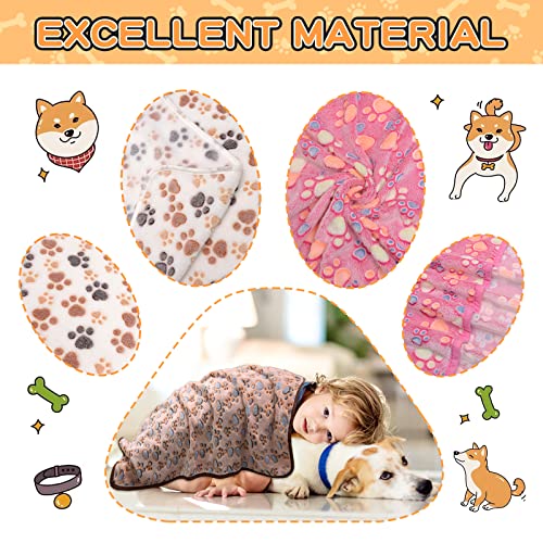 Image of Rezutan Dog Blankets for Large Dogs, Upgraded 3 Pack Dogs Cat Blanket Washable 41 inch x 31 inch, Soft Pet Throw Cover Suitable for Kennel Crate Bed, Cute Paw Pattern, White /Brown /Pink