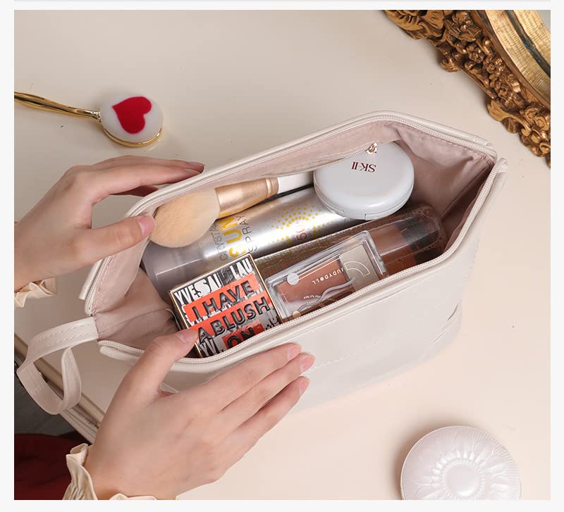 Miniatura 2 de Bolsa de maquillaje estética, pequeña bolsa de cosméticos para mujer, bolsa de maquillaje de viaje, bolsa de aseo (A-rosa)