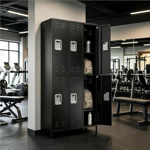 Image of SUPEER 6 Door Metal Storage Locker for Employees,Heavy Duty Steel School Locker with Adjustable Shelves and 18 Hooks,Metal Lockers for Office,Gym,Home,72 inchH x 35.4 inchW x 15.75 inchD,Black,Assembly Required