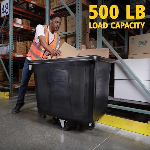 Image of Rubbermaid Commercial Products Cube Basket Truck with Wheels /Casters, 500 lbs Capacity, Rectangular, Black, For Laundry /Waste /Trash /Heavy Materials