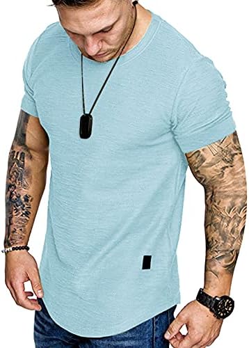 Fashion Mens T Shirt Muscle Gym Workout Athletic Shirt Cotton Tee Shirt Top Blue