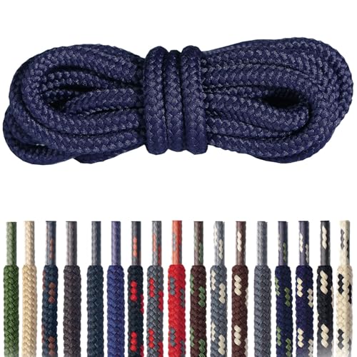 Mountval – Sznurowadła do Butów Trekkingowych i Turystycznych – Okrągłe, Wytrzymałe z Poliestru – Odporne na Rozdarcia (57 - ciemno niebieskie | 120 cm - 6 do 8 par oczek)