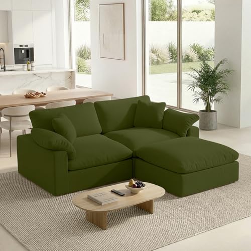 Image of L-Shaped Modular Cloud Sectional Sofa,2-Seater with Chaise,Modern Down Filled Detachable Couch for Living Room,Office & Small Apartment,Green