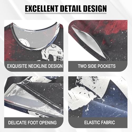 ALAZA Watercolor Ice Hockey Player Pajamas Set Short Sleeve Cotton Sleepwear Summer Pjs 2 Piece 5-14Y4