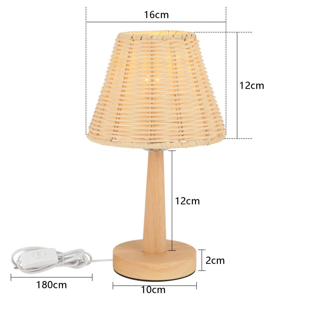 Juego de 2 lámparas de mesa de bambú tejiendo lámpara de noche de madera estilo bohemio iluminación de mesa nocturna decorativa para dormitorio oficina