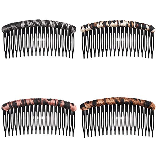 4PCS Tortoiseshell Hair Side Combs for Women Girls Straight Teeth Hair Combs Fashion Hair Accessory for Thick Long Hair