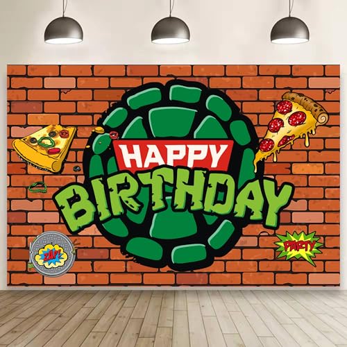 Cartoon for Turtles Happy Birthday Backdrop Birthday Party Supplies Kawaii Background for Boys Girls Happy Birthday Banner Backdrop for Kids Party Decorations(5x3ft).