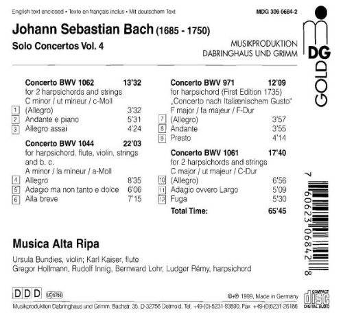 Miniatura 2 de Johann Sebastian Bach Solo Concertos, Vol. 4 - Triple Concerto BWV 1044 Harpsichord Concertos BWV 1061 & 1062 Italian Concerto BWV 971 - Musica