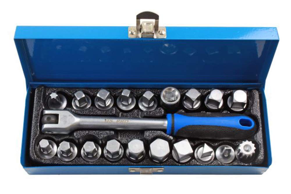 US PRO Tools 20 Piece 3/8 DR Drain Sump Plug Key Set, Keys Oil Din 3298