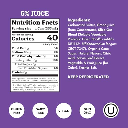 Image of Slice Healthy Soda, Grape, Prebiotic & Probiotic Soda Pop, 5g Fiber, 40 calories, 12 fl oz 12 Pack