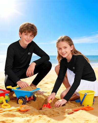 Image of Boys UPF 50+ Swim Shirt Long Sleeve, 1 or 2 Pack Rash Guard Tops
