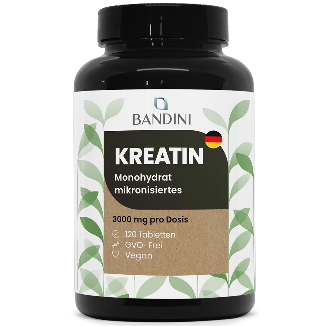 Bandini® Kreatin Monohydrat 120 Tabletten - Mikronisiert - 3000 mg reines Creatin pro Dosis – Tabs für Bodybuilding, Fitness, Cross-Fit, Training – Creatine Monohydrate Tabs Hochdosiert - 100% Vegan