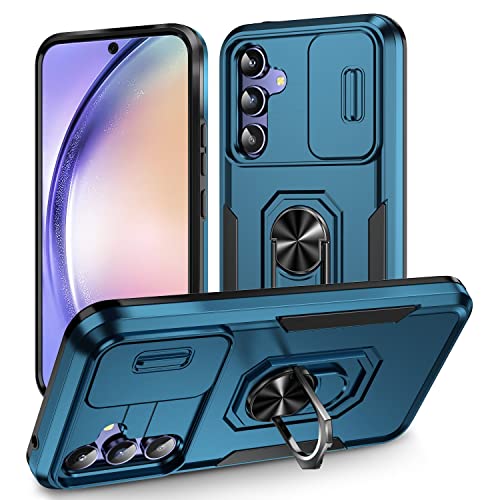 Image of Back Cover Case Compatible for Samsung Galaxy A14 5G with Slide Camera Cover & Rotated Ring Stand | Military Grade Mobile Phone Cover Case for Samsung Galaxy A14 5G (Blue)