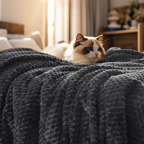 PHF Ultra Soft Flannel Fleece Throw Blanket, Lightweight 3D Jacquard Fleece Blanket, No Shedding, No Pilling, Luxury 340GSM Aesthetic Fluffy Cozy Throws for Couch Room Decor, 50