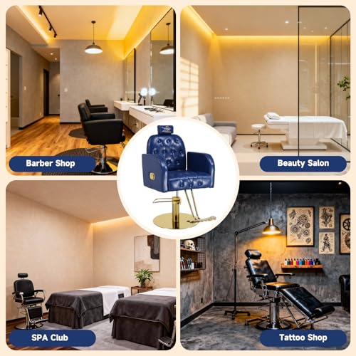 Image of Vintage Barber Chair,360 Swivel Salon Chair with Reclining,Adjustable Height,Professional Stylist Chair with Heavy-Duty Hydraulic Pump,Spa Equipment for Barbershop,Beauty,Home (Glossy Blue)