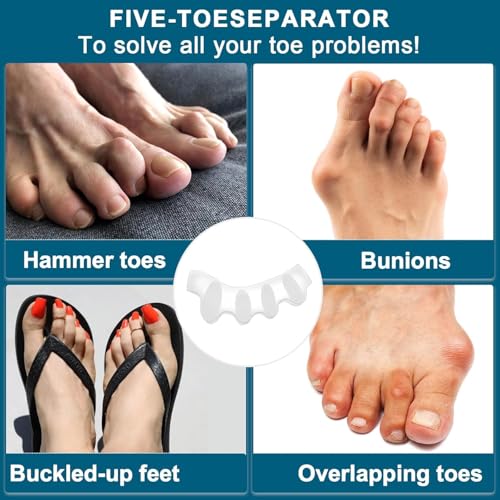 Image of Bunion Corrector Silicone Toe Separators For Fast Pain Relief - Orthopedic Bunion Spacers Spreader Free Size (White AFT)
