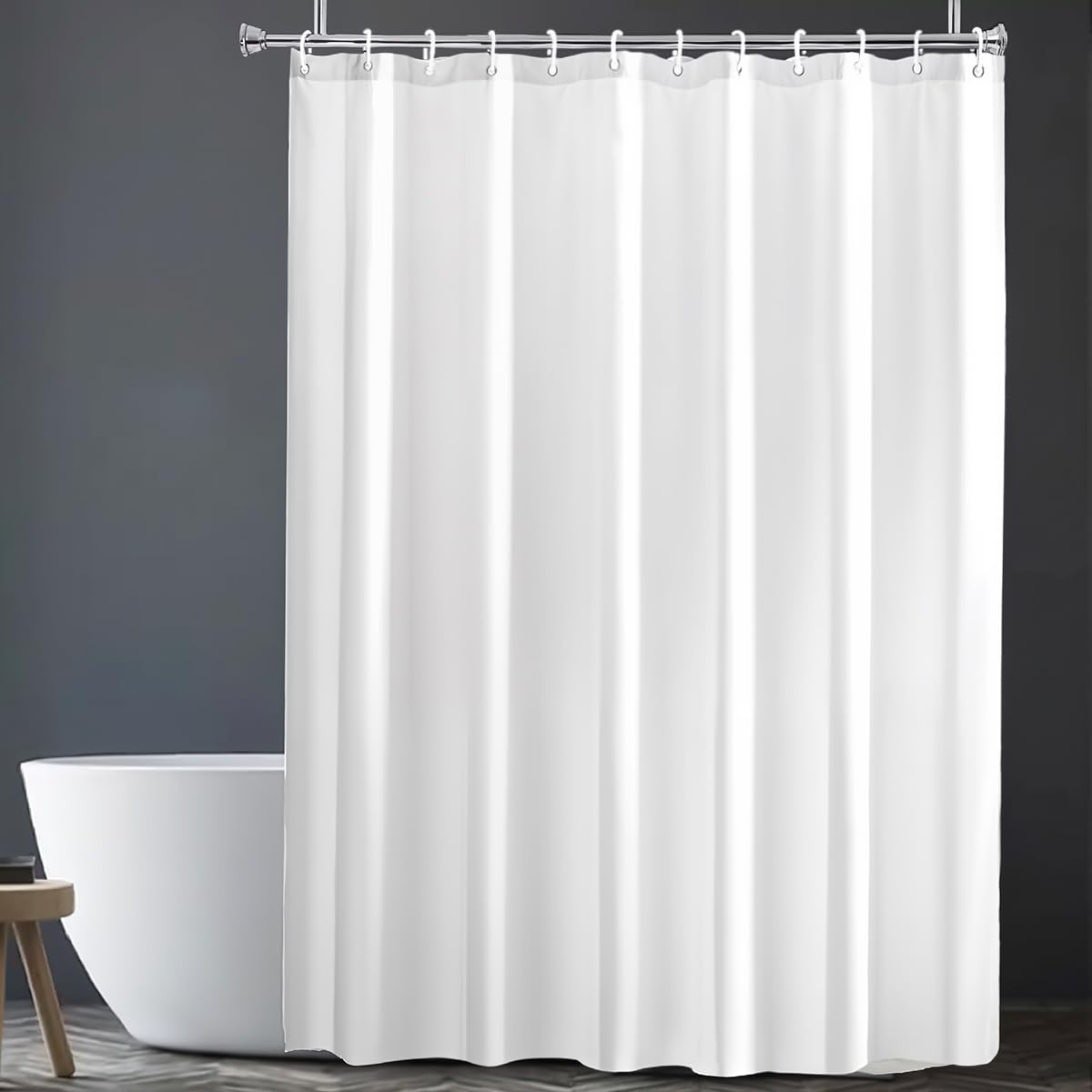 HOMTRYLIC White Shower Curtain W200 x L240cm Plain Fabric Shower Curtain for Bathroom Water Repellent Extra Long Bath Shower Curtain Set with 14 Hooks, Machine Washable for Bathroom Hotel Bathtub