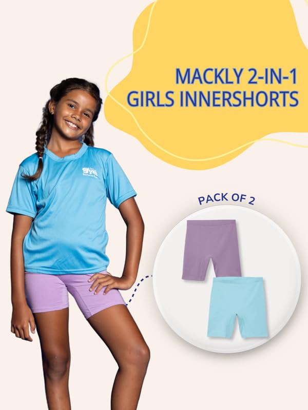 Image of mackly Girls Inner Shorts (Pack of 2) | 2-in-1 Seamless Panty Shorts with Gusset | Soft Breathable Base Layer for Dresses, Skirts