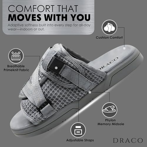 Image of Draco DracoSlides Reflective Slides for Men and Women, Wrapped in Reflective 3M with Adjustable Straps for Wide /Narrow Feet, Sandals with Arch Support & Slip Resistant, Men & Women Footwear, Black