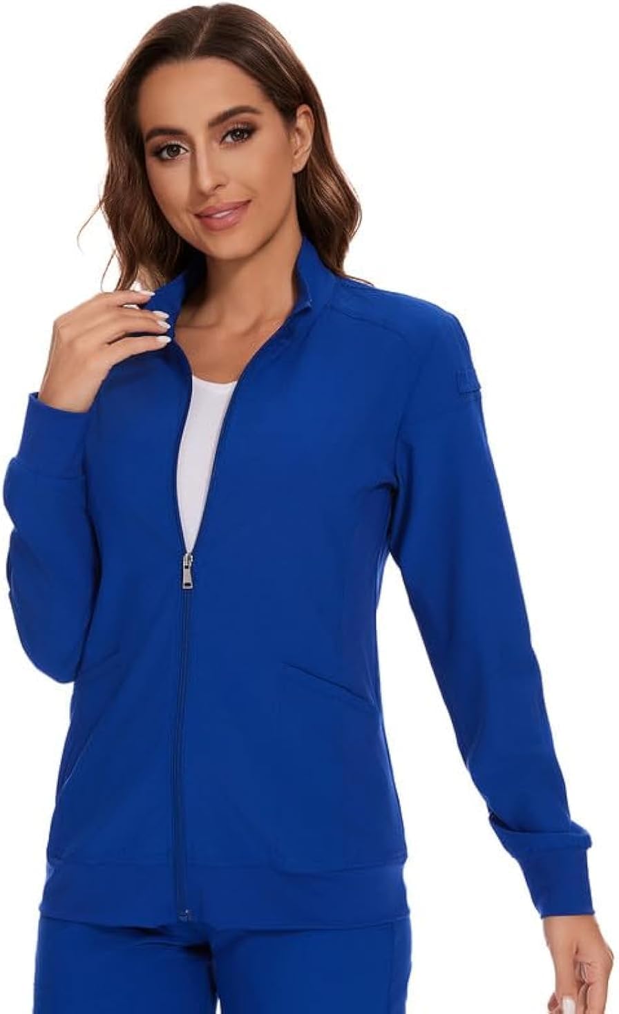 COZYFIT Scrub Jackets for Woman, Zip Front Nurse Jacket, 4-Way Stretch Fabric