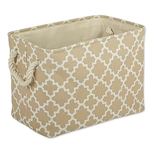 DII Polyester Container with Handles Lattice Storage Bin Medium Vintage Linen
