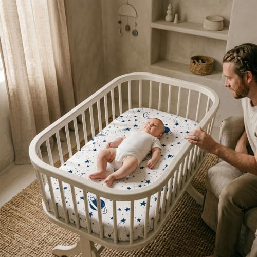 Image of Gllquen Baby 3-Pack Muslin Cotton Bassinet Sheets, 33 inchx20 inch Bedside Sleeper
