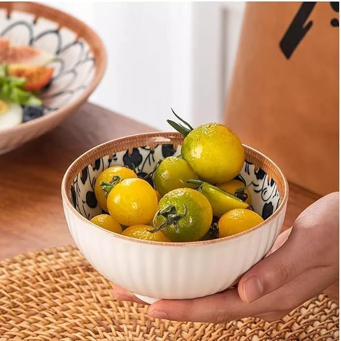 Image of yomith Ceramic Rice Bowls Set of 4, 300ml Japanese Bowls for Rice, Soup, Cereal, Dessert, Microwave & Dishwasher Safe, Blue Floral Series