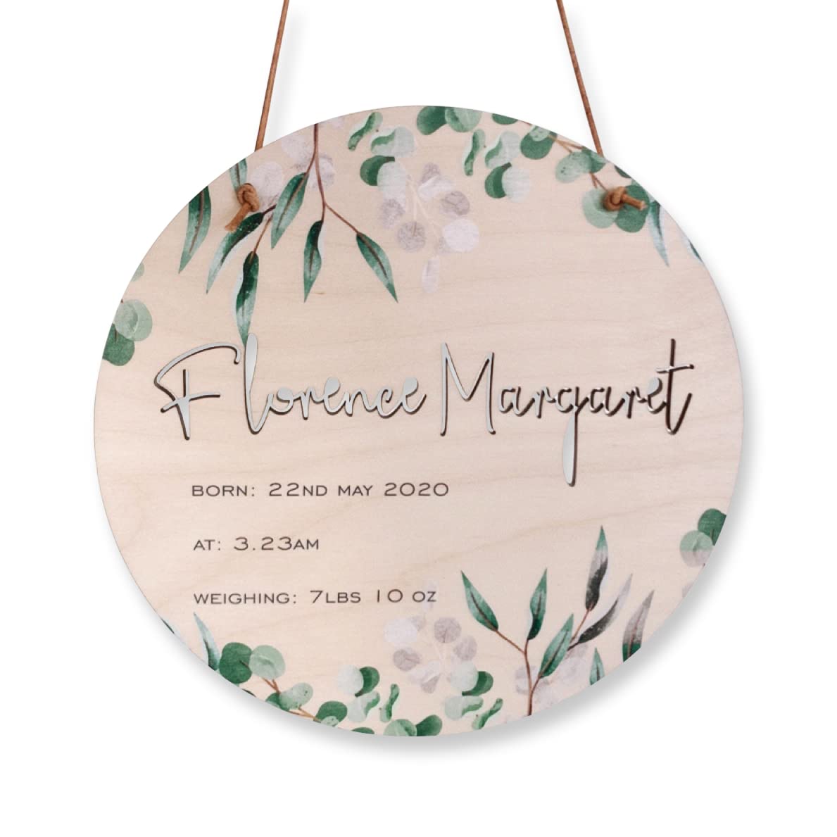 Newborn baby name plaque, Personalised Nursery Sign, New Baby Birth Sign, Newborn Keepsake Gift, Printed Baby Botanical Name, Birth Announcement Wooden Plaque