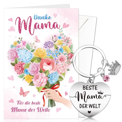 DPKOW Mama Geschenk Muttertagsgeschenk, Muttertagskarte Schlüsselanhänger Mama Geburtstagsgeschenk Karte Mama Weihnachten Valentinstagsgeschenk