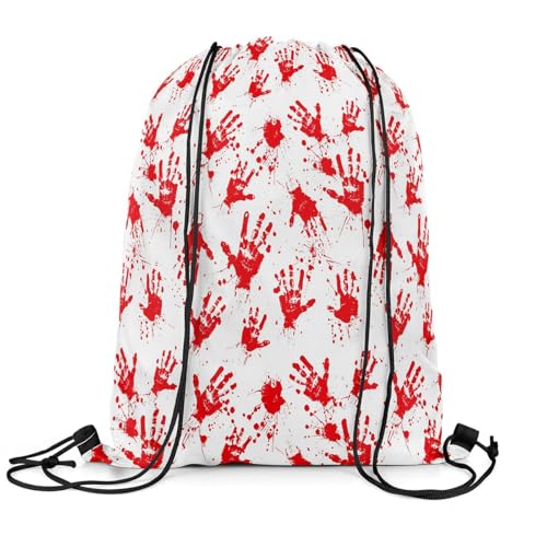 Erosebridal Halloween Horror Drawstring Bags 13X15.7 Bloody Handprint Draw String Back Bag Halloween Bloodstain Spooky String Backpack Scary Halloween Handprints Drawstring Backpack,Red2