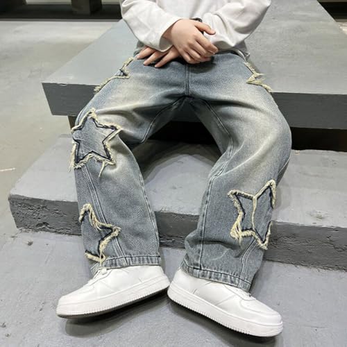 Boys Y2K Jeans Teens Kids Star Graphic Wide Leg Casual Elastic Waist Baggy Denim Pants Hip Hop Streetwear4