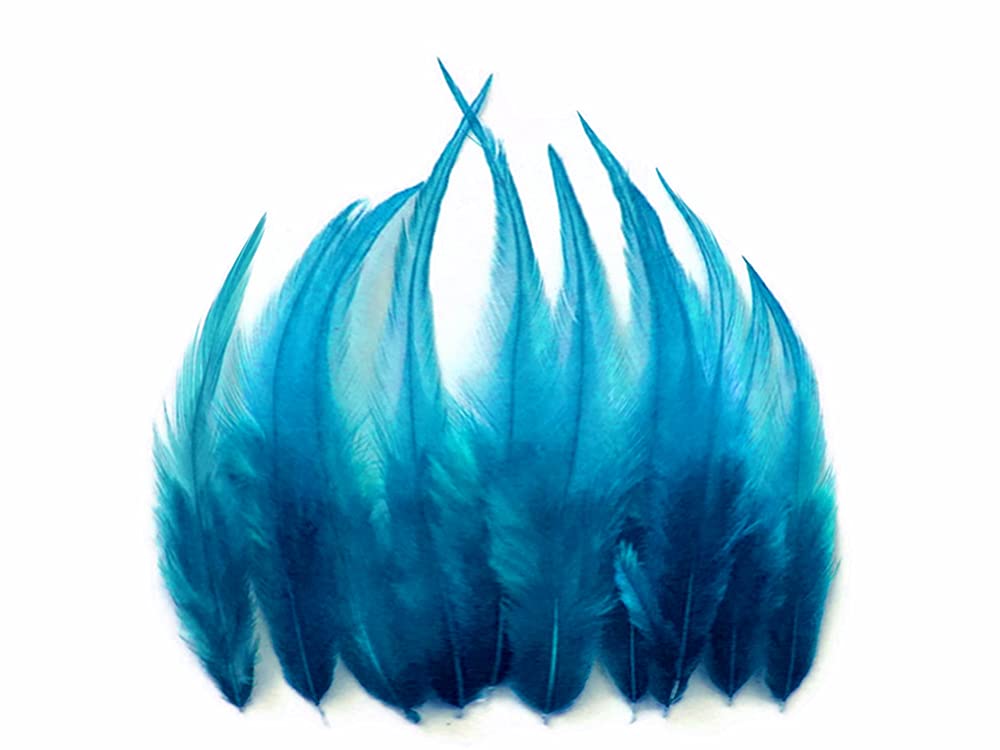 1 Dozen - Short Solid Turquoise Blue Whiting Farm Rooster Saddle Hair Extension Feathers Summer Craft Supply | Moonlight Feather