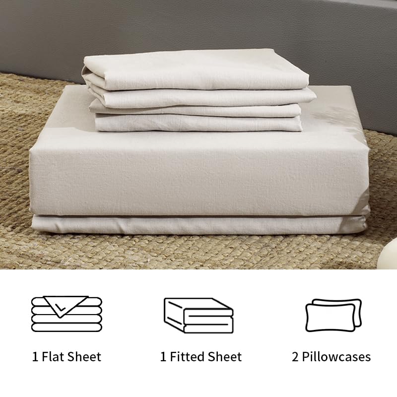 TUMEI Parure De Lit 4 Pièces 100 % Lin Pour Très Grand Lit