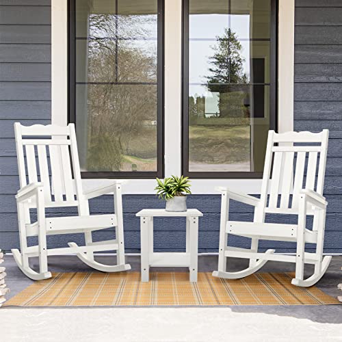Stoog Set Of 2 Outdoor Rocking Chairs, Hips Plastic Porch Rocker With 400 Lbs Weight Capacity, For Backyard, Fire Pit, Lawn, Garden And Indoor (White) #TOP7