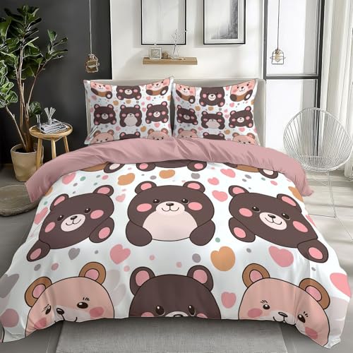 California King Duvet Cover Cute Cartoon Bear Cal King Bedding Duvet Cover Set, 3 Pieces, Soft and Breathable Comforter Cover with 2 Pillow Shams, for All Season