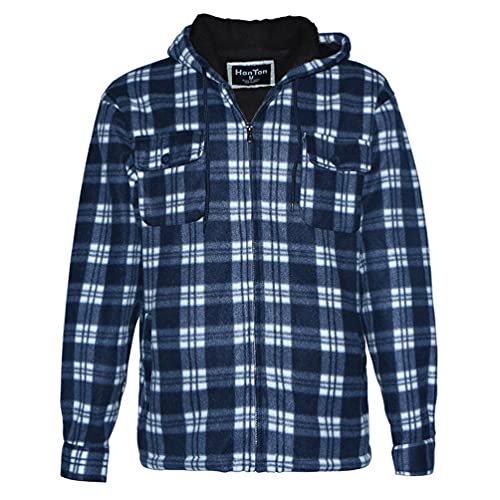 Mens Plaid Sherpa Lined Jacket Zip Up Heavy Fleece Hoodie Flannel Shirt Jacket
