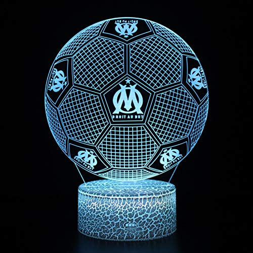 Deal Best football forme 3d illusion optique intelligent 7 couleurs led night light lampe de table avec câble d'alimentation usb olympique de marseille - Image 8