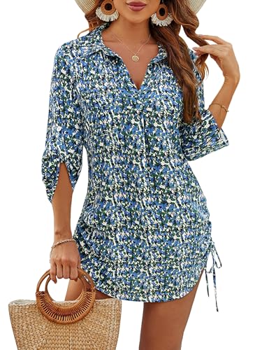 Image of Blooming Jelly Womens Bathing Suit Cover Ups Bikini Swimsuit Coverup Drawstring Beach Dress Shirt