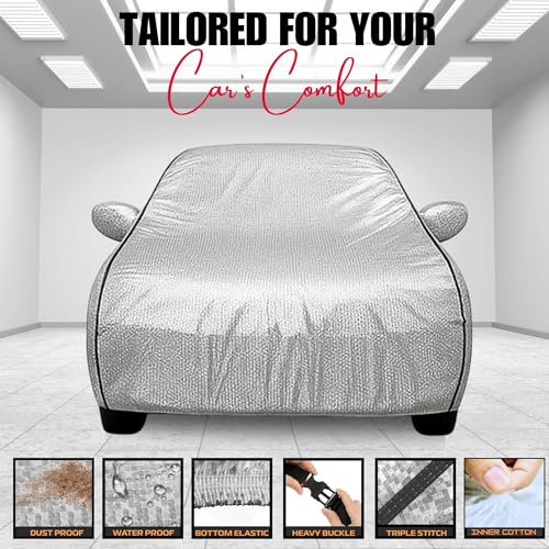 Image of Avecrew 100% Waterproof Car Cover for i20 All Model Mirror & Antenna Pocket Triple Stitched, Dustproof Full Body Protection (Heat & UV Resistant, Silver)