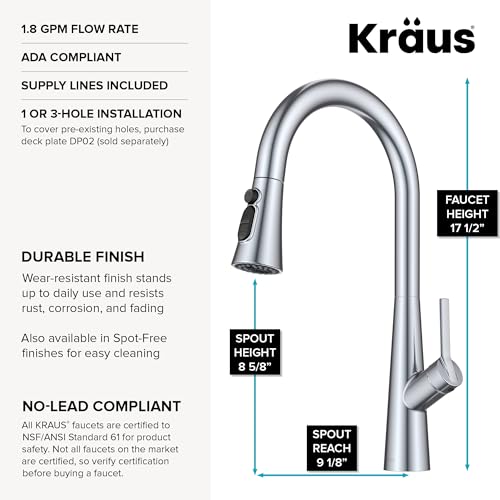 KRAUS Odelia 4-Function Single Handle Pull Down Kitchen Faucet in Chrome with CleanSweep Blade Spray, KPF-3220CH - image 3