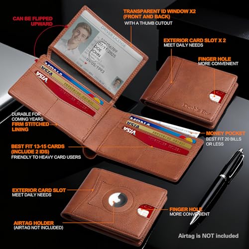 Image of Wallet for Men Slim RFID Blocking Bifold Carbon Fiber,Minimalist Small Compact Front Pocket Credit Card Holder,Thin Mens Leather Wallets Smart Security With 2 ID windows 1 Cash (Caramel Brown)