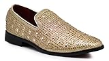 SPK11 Men's Vintage Fashion Rhinestone Designer Dress Loafers Slip On Shoes Classic Tuxedo Dress Shoes (12 D(M) US, Gold)