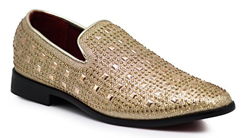 Image of SPK11 Men's Vintage Fashion Rhinestone Designer Dress Loafers Slip On Shoes Classic Tuxedo Dress Shoes
